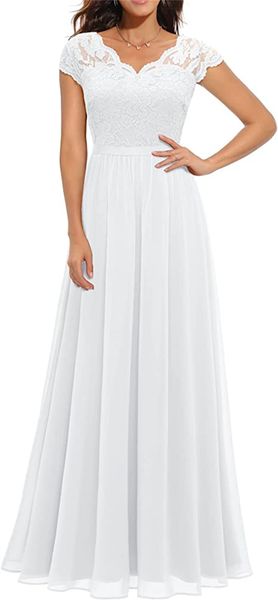 women' formal floral lace maxi dress party elegant v-neck dresses for wedding guest, White
women' formal floral lace maxi dress party elegant v-neck dresses for wedding guest, White