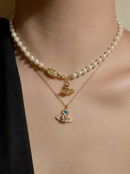 ff empress dowager's new high edition saturn colorful diamond pendant necklace women's 18k copper plated true gold lock bone chain, Silver
ff empress dowager's new high edition saturn colorful diamond pendant necklace women's 18k copper plated true gold lock bone chain, Silver