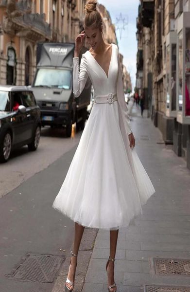 2021 elegant short wedding dresses belt long sleeve tealength v neck bride dress gown satin tulle a line vestido de noiva2438414, White
2021 elegant short wedding dresses belt long sleeve tealength v neck bride dress gown satin tulle a line vestido de noiva2438414, White