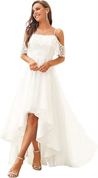 wedding dress women' a line off shoulder high low spaghetti straps lace bridal dress, White
wedding dress women' a line off shoulder high low spaghetti straps lace bridal dress, White