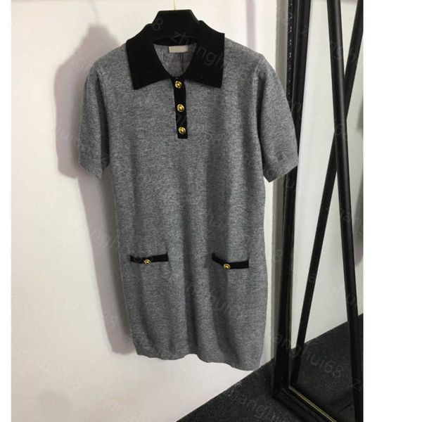 23ss women dresses summer dress womens designer clothing new cashmere knitted dress with gold button polo neck and short sleeve womens cloth, Black;gray
23ss women dresses summer dress womens designer clothing new cashmere knitted dress with gold button polo neck and short sleeve womens cloth, Black;gray