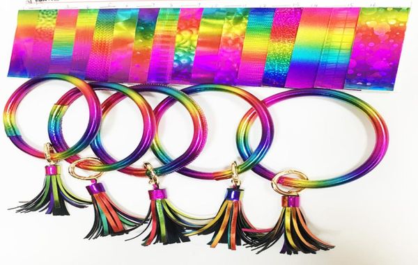 colors pu leather round tassel bracelet bangle keychain for women trendy rainbow color circle wristlet key ring wrist strap7366148, Silver
colors pu leather round tassel bracelet bangle keychain for women trendy rainbow color circle wristlet key ring wrist strap7366148, Silver
