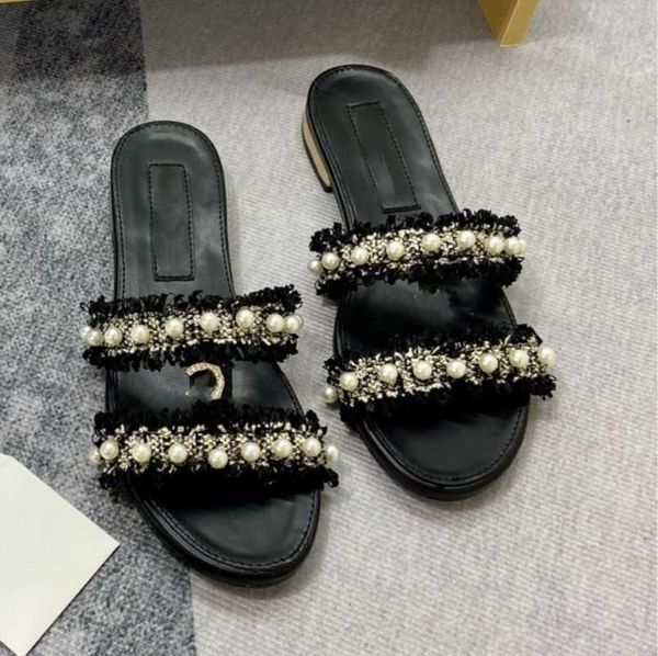 pearl embellished tweed strap slippers logo sandals for women interlocking c crystal buckle slides espadrilles mules designer wedding party, Black
pearl embellished tweed strap slippers logo sandals for women interlocking c crystal buckle slides espadrilles mules designer wedding party, Black