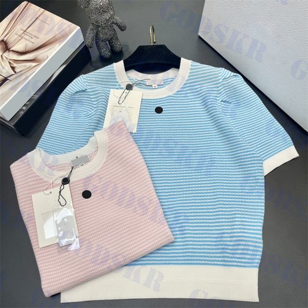 summer new striped t shirt brand logo womens sweater thin knitted tees clothing two colors, White
summer new striped t shirt brand logo womens sweater thin knitted tees clothing two colors, White