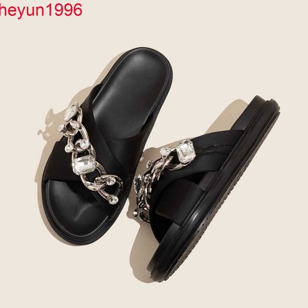 ruoji water diamond black cross striped thick sole slippers for female outwear 2023 new versatile anti slip flat bottom sandals 
ruoji water diamond black cross striped thick sole slippers for female outwear 2023 new versatile anti slip flat bottom sandals
