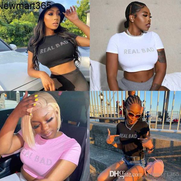 casual designer women short sleeve t-shirt new diamond tight open umbilical round neck, White
casual designer women short sleeve t-shirt new diamond tight open umbilical round neck, White