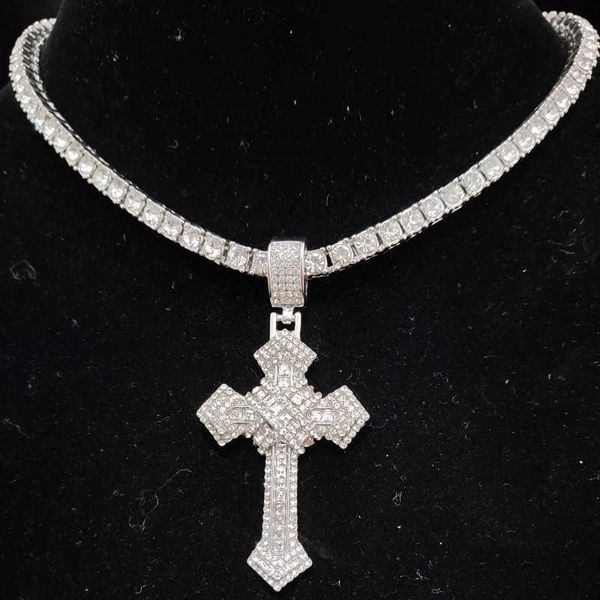 men women hip hop cross pendant necklace with 4mm zircon tennis chain iced out bling chocker necklaces hiphop fashion jewelry, Silver
men women hip hop cross pendant necklace with 4mm zircon tennis chain iced out bling chocker necklaces hiphop fashion jewelry, Silver