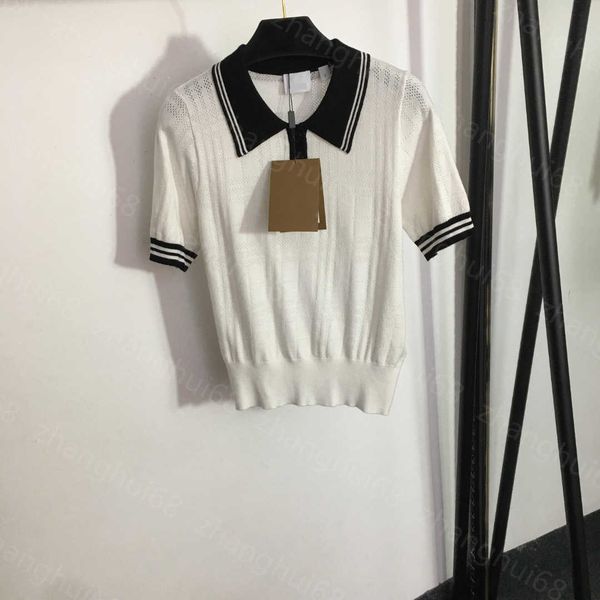 23ss womens designer clothing womens knits new matching color striped polo neck hollowed out short sleeve sweater womens clothes, White
23ss womens designer clothing womens knits new matching color striped polo neck hollowed out short sleeve sweater womens clothes, White