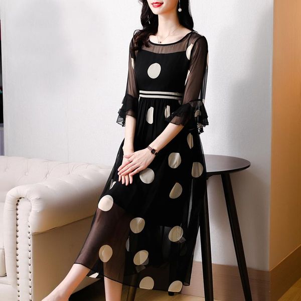 dresses black dot print chiffon beach midi dress 2023 summer vintage natural silk dress women elegant party evening vestidos, Black;gray
dresses black dot print chiffon beach midi dress 2023 summer vintage natural silk dress women elegant party evening vestidos, Black;gray