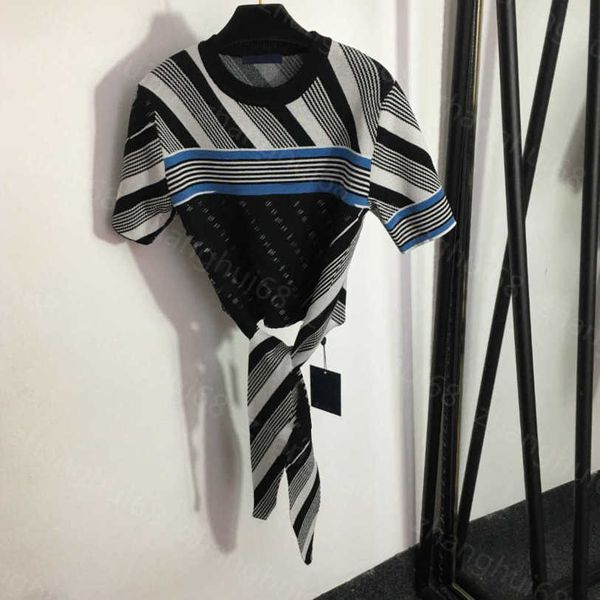 23ss womens knits womens designer clothing round neck lace-up waist bump color striped short-sleeved sweater womens clothes a1, White
23ss womens knits womens designer clothing round neck lace-up waist bump color striped short-sleeved sweater womens clothes a1, White