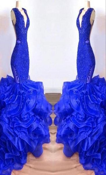 royal blue v neck lace long mermaid prom dresses 2019 organza layered ruffles sweep train formal party evening gowns1019965, Black
royal blue v neck lace long mermaid prom dresses 2019 organza layered ruffles sweep train formal party evening gowns1019965, Black