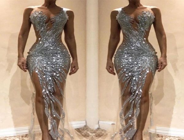 silver sequins beaded mermaid formal prom dresses 2019 custom made sleeveless sheer neck side split evening party gowns 4370703, Black;red
silver sequins beaded mermaid formal prom dresses 2019 custom made sleeveless sheer neck side split evening party gowns 4370703, Black;red