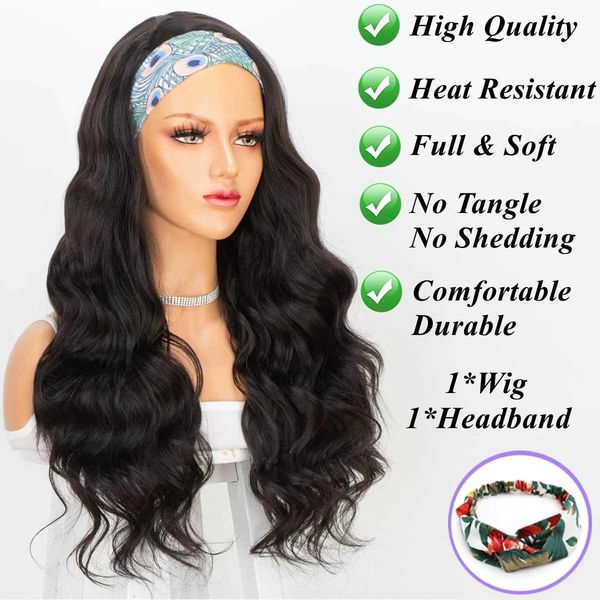 women headband wigs for black women synthetic glueless long wavy wig natural looking body wave wigs with headbands for daily party 230524, Black;brown
women headband wigs for black women synthetic glueless long wavy wig natural looking body wave wigs with headbands for daily party 230524, Black;brown