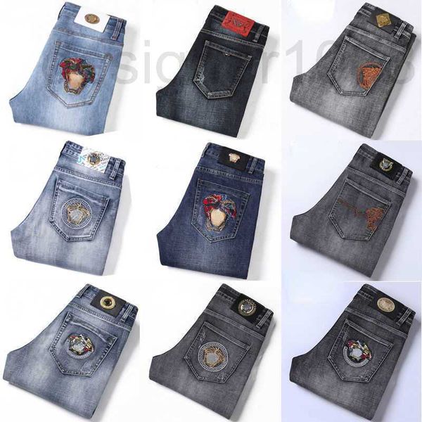 designer summer thin jeans fashion medusa embroidery denim trousers pants mens slim fit stretch slacks zipper access denim pants ea9x, Blue
designer summer thin jeans fashion medusa embroidery denim trousers pants mens slim fit stretch slacks zipper access denim pants ea9x, Blue