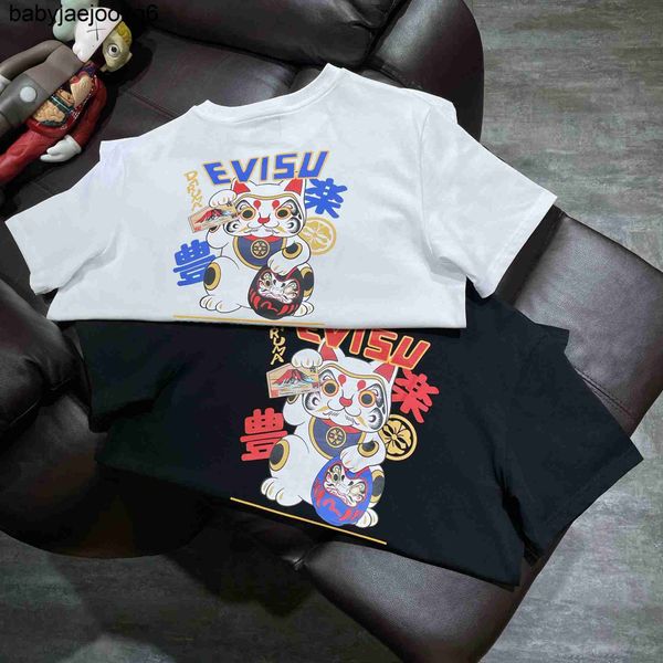 2022 summer new couple fashion t-shirt ev lucky cat print short sleeve, Blue 
2022 summer new couple fashion t-shirt ev lucky cat print short sleeve, Blue