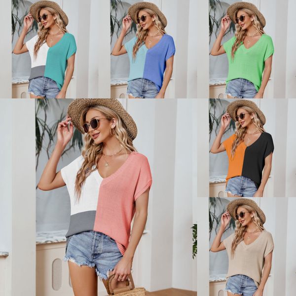 summer new women's v-neck patchwork color cover sleeve loose large size europe and the united states casual t-shirt fashion women', White
summer new women's v-neck patchwork color cover sleeve loose large size europe and the united states casual t-shirt fashion women', White