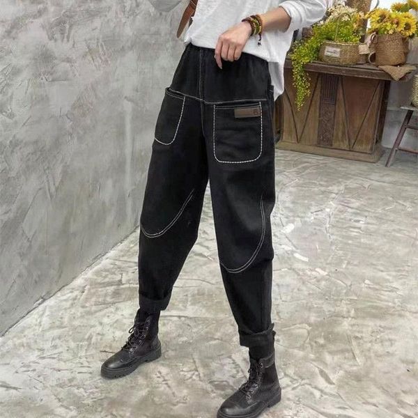 capris spring autumn arts style women elastic waist loose casual harem pants bright line decoration cotton denim anklelength pants v47, Black;white
capris spring autumn arts style women elastic waist loose casual harem pants bright line decoration cotton denim anklelength pants v47, Black;white