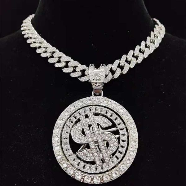 men hip hop iced out bling rotatable dollar pendant necklace 13mm crystal cuban chain hiphop necklaces fashion charm jewelry, Silver
men hip hop iced out bling rotatable dollar pendant necklace 13mm crystal cuban chain hiphop necklaces fashion charm jewelry, Silver