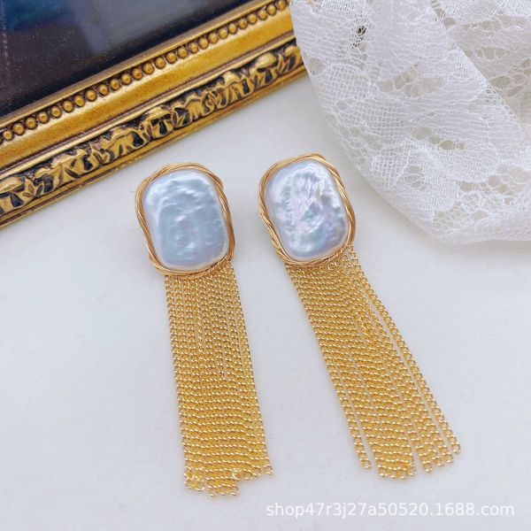ins wind autumn and winter new tassel french earrings natural baroque pearl needle women's personalized earrings, Golden
ins wind autumn and winter new tassel french earrings natural baroque pearl needle women's personalized earrings, Golden