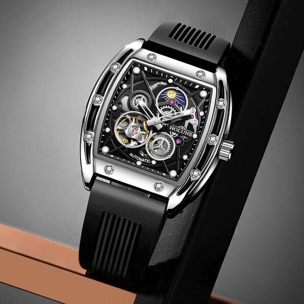holuns new luxury men's watch hollow out multifunctional mechanical movement silicone belt 42mm, Slivery;brown
holuns new luxury men's watch hollow out multifunctional mechanical movement silicone belt 42mm, Slivery;brown