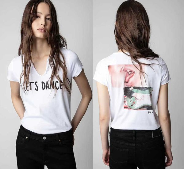 23ss zadig voltaire women designer t shirt fashion new front letter back digital printing tongue kiss u-neck cotton short sleeve beach tees, White
23ss zadig voltaire women designer t shirt fashion new front letter back digital printing tongue kiss u-neck cotton short sleeve beach tees, White