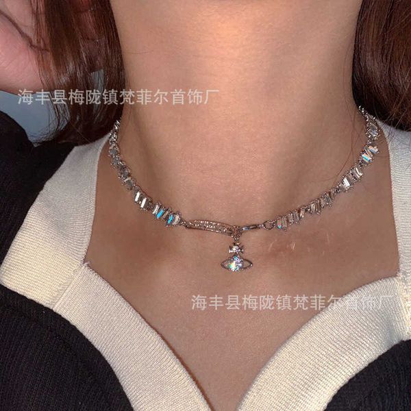 western empress dowager irregular zircon saturn necklace female alien square collar chain, Silver
western empress dowager irregular zircon saturn necklace female alien square collar chain, Silver