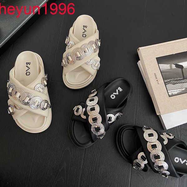 vero eva2023 summer new thick sole cross metal slop flip flop korean edition versatile trendy outwear slippers, Black
vero eva2023 summer new thick sole cross metal slop flip flop korean edition versatile trendy outwear slippers, Black