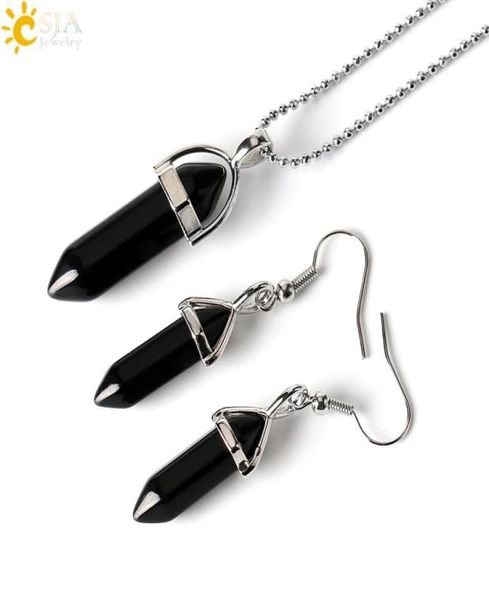 csja women natural stone pendant necklace drop earrings party jewelry sets hexagonal bullet rose crystal quartz tiger eye onyx laz2926618, Silver
csja women natural stone pendant necklace drop earrings party jewelry sets hexagonal bullet rose crystal quartz tiger eye onyx laz2926618, Silver