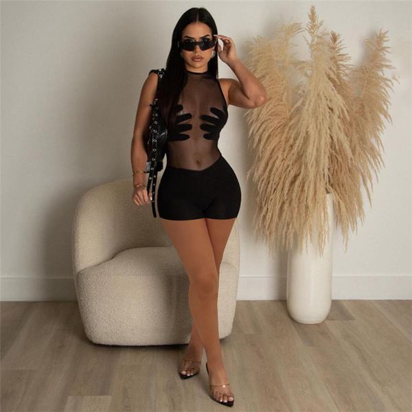 women's new jumpsuits & rompers mesh perspective stitching high waist sleeveless tight-fitting one-piece shorts 4 colors, Black;white
women's new jumpsuits & rompers mesh perspective stitching high waist sleeveless tight-fitting one-piece shorts 4 colors, Black;white