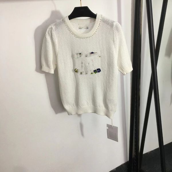 512 2023 summer pullover short sleeve crew neck black brand same style sweater luxury womens clothes meiyi, White;black
512 2023 summer pullover short sleeve crew neck black brand same style sweater luxury womens clothes meiyi, White;black