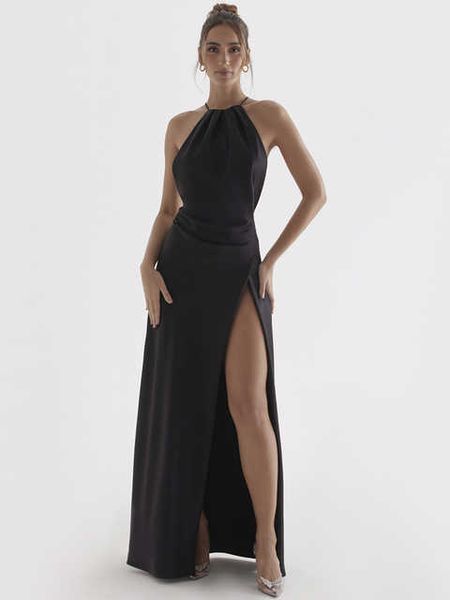 double layered satin thigh split maxi dress backless white going out gown wedding guset party dresses, Black;gray
double layered satin thigh split maxi dress backless white going out gown wedding guset party dresses, Black;gray
