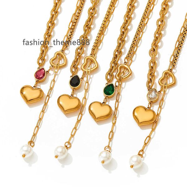 fashion stainless steel green zircon heart necklace heart pearl splicing necklace, Silver
fashion stainless steel green zircon heart necklace heart pearl splicing necklace, Silver