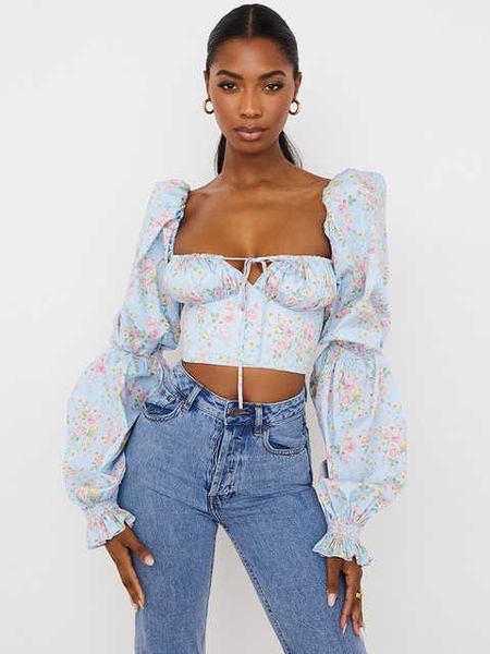 summer vintage blouse chic long puff sleeve elegant crop low neck backless floral print shirts outfits, Black;white
summer vintage blouse chic long puff sleeve elegant crop low neck backless floral print shirts outfits, Black;white