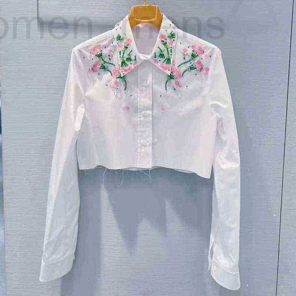 women's blouses & shirts designer spring new shirt fren temperent hvy industry diond studded nail d fler white short long slve shirt gd