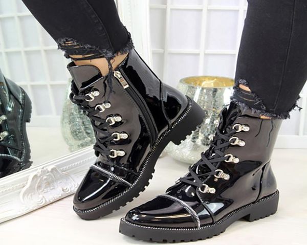 women motorcycle boots autumn fashion patent pu round toe laceup combat shoes women shoes ladies snow office boots drop 21485847, Black
women motorcycle boots autumn fashion patent pu round toe laceup combat shoes women shoes ladies snow office boots drop 21485847, Black