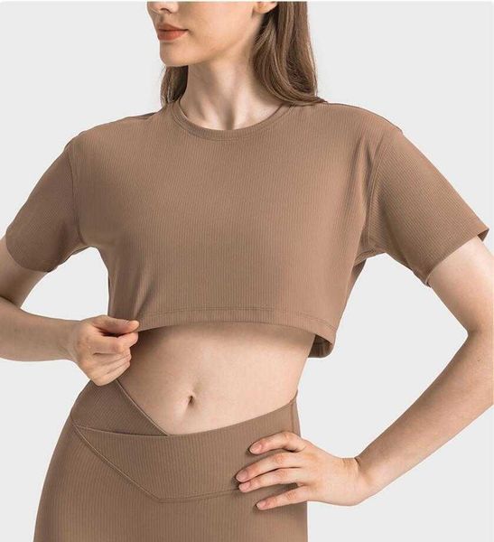 lu-390 striped rib yoga short sleeve open waist loose short shirt fit sports t-shirt gym clothes women, White
lu-390 striped rib yoga short sleeve open waist loose short shirt fit sports t-shirt gym clothes women, White