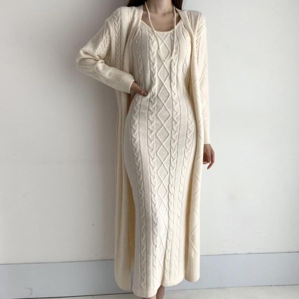 dress 2022 elegant fall winter thick knitted 2 piece set women twist long cardigan sweater coat sleeveless sling knit dress suit femme, White
dress 2022 elegant fall winter thick knitted 2 piece set women twist long cardigan sweater coat sleeveless sling knit dress suit femme, White