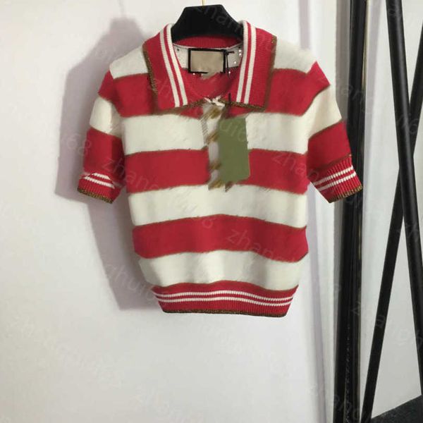 23ss womens knits womens designer clothing double g letter hollowed out polo neck striped short-sleeved sweater womens clothes a1, White
23ss womens knits womens designer clothing double g letter hollowed out polo neck striped short-sleeved sweater womens clothes a1, White