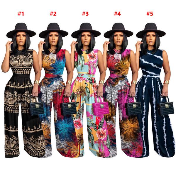 women designers clothes 2023 spring and summer fashion pattern printed sleeveless jumpsuit wide leg pants set, White
women designers clothes 2023 spring and summer fashion pattern printed sleeveless jumpsuit wide leg pants set, White
