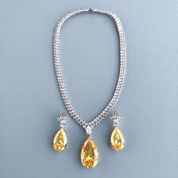 designer collection style necklace earrings women lady inlay white yellow drop-shaped pear-shape cubic zircon diamond pendant high-end jewel, Silver
designer collection style necklace earrings women lady inlay white yellow drop-shaped pear-shape cubic zircon diamond pendant high-end jewel, Silver