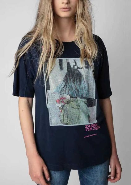 23ss zadig voltaire summer cotton new designer t shirt fashion girls white ink digital print diamond patchwork curved loose short sleeved
23ss zadig voltaire summer cotton new designer t shirt fashion girls white ink digital print diamond patchwork curved loose short sleeved