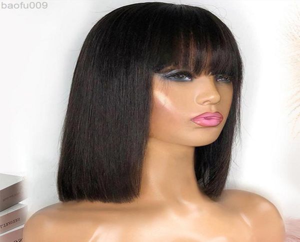 short bone straight human hair bob wigs with fringe pony full machine wig seamless brazilian human hair wig for womentthair l220804868869, Black
short bone straight human hair bob wigs with fringe pony full machine wig seamless brazilian human hair wig for womentthair l220804868869, Black