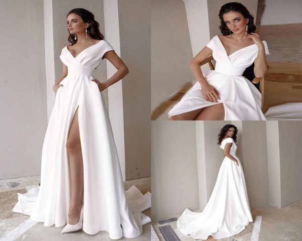 boho garden a line wedding gowns simple satin off shoulder high split beach modest bridal dresses sweep train vestidos de nov9023536, White
boho garden a line wedding gowns simple satin off shoulder high split beach modest bridal dresses sweep train vestidos de nov9023536, White