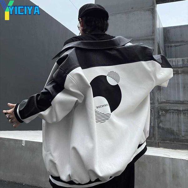 yiciya men's jackets 2021 autumn black white matching leather jacket men oversize streetwear american baseball uniform couple varsity b, Black;brown
yiciya men's jackets 2021 autumn black white matching leather jacket men oversize streetwear american baseball uniform couple varsity b, Black;brown