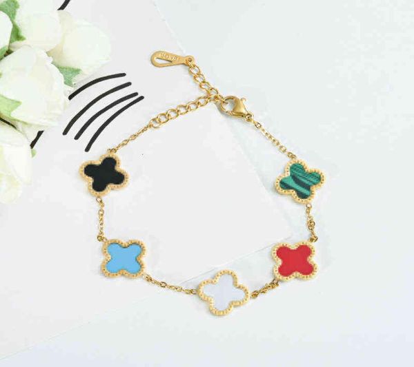 colorful 5 flower clover charm bracelet gold plated titanium steel jewelry for women gift8381574, Black
colorful 5 flower clover charm bracelet gold plated titanium steel jewelry for women gift8381574, Black
