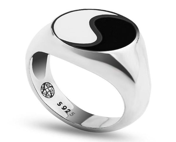 tai chi yin yang gossip ring epoxy rings men antique 925 sterling silver finger ring jewelry for men and women7014750, Golden;silver