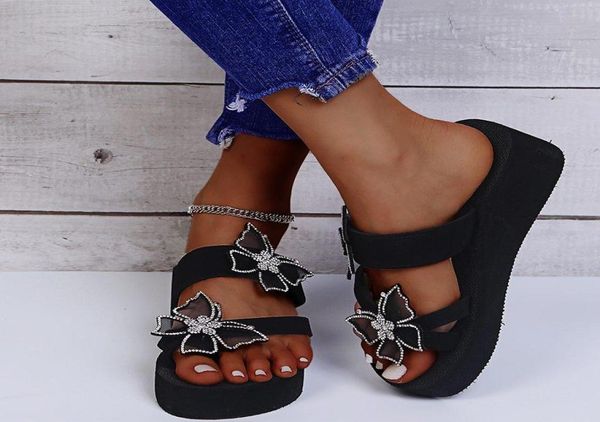 women elegant slippers thick platform wedges crystal mesh butterfly decoration ring toe outdoor flip flops fashion ladies shoes1713458, Black
women elegant slippers thick platform wedges crystal mesh butterfly decoration ring toe outdoor flip flops fashion ladies shoes1713458, Black
