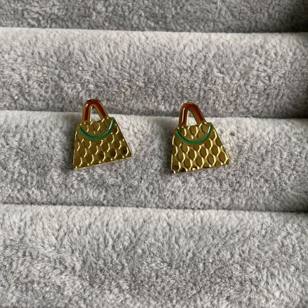 women designer studs gold color drop oil bag stamp stainless steel luxury earrings, Golden;silver
women designer studs gold color drop oil bag stamp stainless steel luxury earrings, Golden;silver