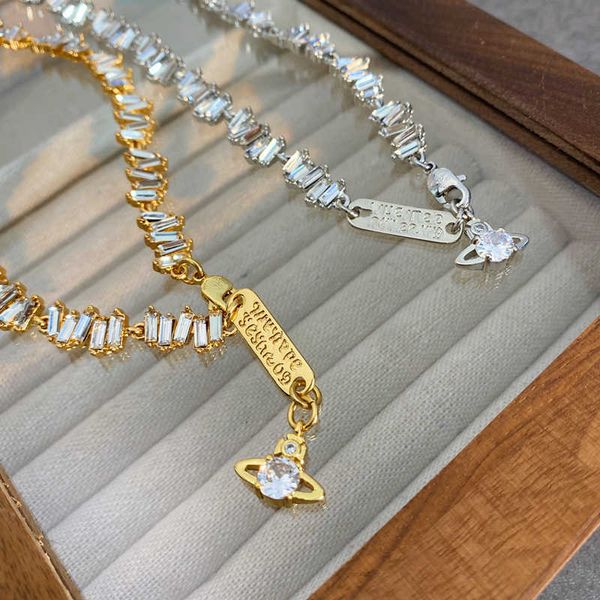 western empress dowager full diamond saturn bracelet minority design irregular square zircon versatile temperament necklace collarbone chain, Silver
western empress dowager full diamond saturn bracelet minority design irregular square zircon versatile temperament necklace collarbone chain, Silver