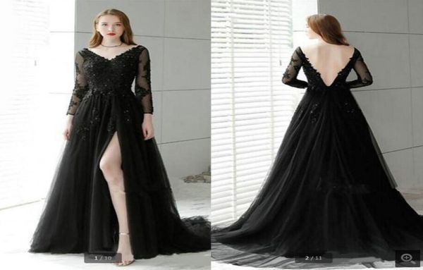 black tulle v neck a line prom dresses long sleeve beaded lace appliques elegant formal evening party gowns backless side sli8609759
black tulle v neck a line prom dresses long sleeve beaded lace appliques elegant formal evening party gowns backless side sli8609759